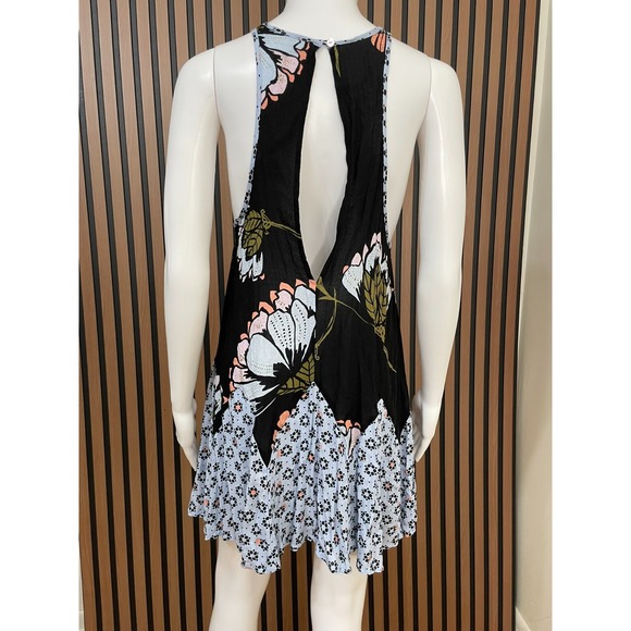 Free People Someone Like You Women's Dress Slip Mini Peplum Hem XS Black Floral - Picture 2 of 7